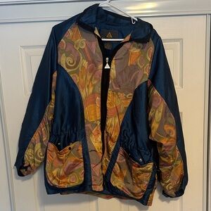 Vintage-Inspired Navy Multicolor Windbreaker Jacket